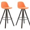 2er Set Barhocker Franklin Vollgepolstert Kunstleder Square Cappuccino (eiche) Orange