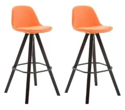 2er Set Barhocker Franklin Vollgepolstert Kunstleder Square Cappuccino (eiche) Orange