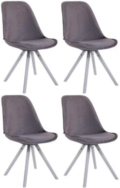 4er Set Stühle Toulouse Samt Rund Weiß Dunkelgrau