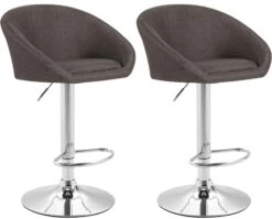 2er Set Barhocker Miami V2 Stoff Chrom Dunkelgrau