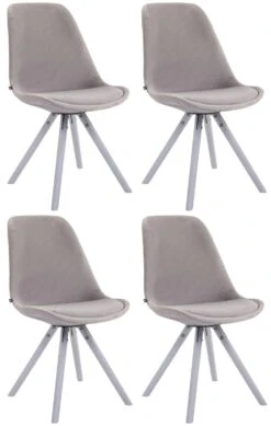 4er Set Stühle Toulouse Samt Rund Weiß Grau