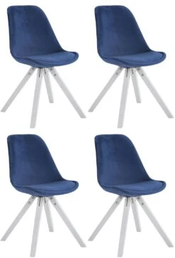4er Set Stühle Toulouse Samt Square Weiß (eiche) Blau