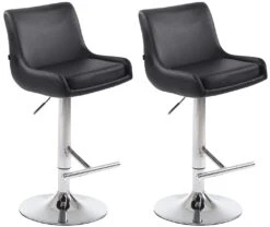 2er Set Barhocker Club Kunstleder Chrom Schwarz