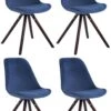 4er Set Stühle Toulouse Samt Rund Cappuccino Blau