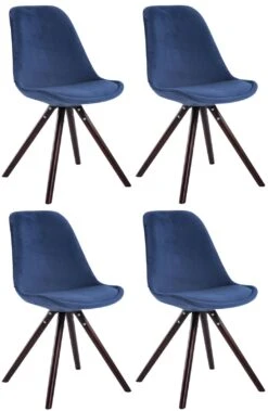 4er Set Stühle Toulouse Samt Rund Cappuccino Blau