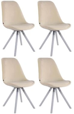 4er Set Stühle Toulouse Samt Rund Weiß Creme