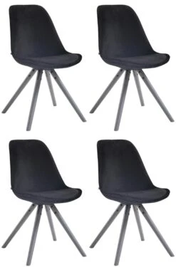 4er Set Stühle Toulouse Samt Rund Grau Schwarz