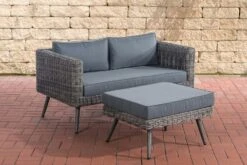 2er Sofa Molde Mit Fußhocker Rundrattan Grau-meliert 40 Cm (Dunkelgrau) Eisengrau