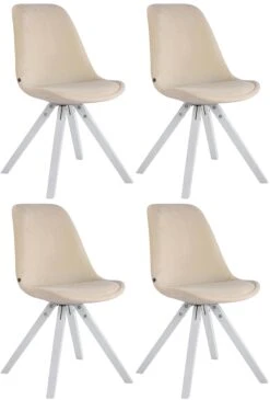 4er Set Stühle Toulouse Samt Square Weiß (eiche) Creme